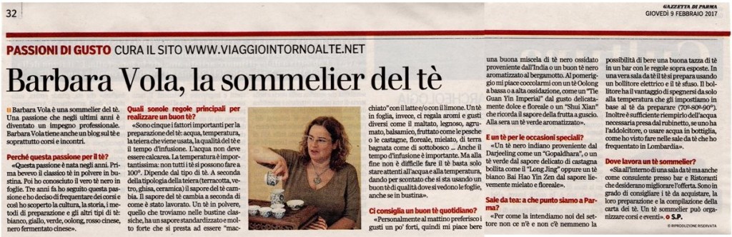 Viaggio intorno al tè intervista per la Gazzetta di Parma rubrica Gusto 9 feb 2017