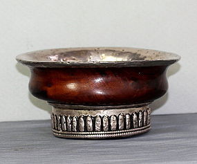 Tibetan Silver and Burl Wood Tea Bowl
